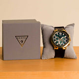 Guess Edge Chronograph Green Dial Black Leather Strap Watch For Men - GW0492G3 Authentic Buy Shop Now