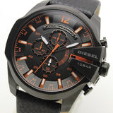 Diesel Mega Chief Chronograph Black Dial Black Leather Strap Watch For Men - DZ4291 Authentic Buy Shop Now