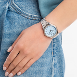 Michael Kors Layton Chronograph Mother of Pearl Blue Dial Silver Steel Strap Watch For Women - MK6847 Authentic Buy Shop Now