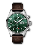 IWC Pilot's Watch Chronograph Edition Racing Green 43mm Green Dial Brown Leather Strap Watch for Men - IW377726 Authentic Buy Shop Now