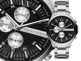Armani Exchange Hampton Chronograph Black Dial Silver Steel Strap Watch For Men - AX2152 Authentic Buy Shop Now