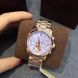 Michael Kors Runway Chronograph Purple Dial Rose Gold Steel Strap Watch For Women - MK6163 Authentic Buy Shop Now