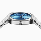 D1 Milano Square Caribbean Blue Dial Silver Steel Strap Watch for Men - D1-SQBJ07