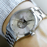 Gucci G Timeless Silver Dial Silver Steel Strap Watch For Women - YA1264095 Authentic Buy Shop Now