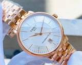 Tissot T Classic Carson Premium Automatic White Dial Rose Gold Steel Strap Watch for Men - T122.407.33.031.00 Authentic Buy Shop Now