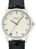 Gucci G Timeless Automatic Silver Dial Black Leather Strap Unisex Watch - YA126468 Authentic Buy Shop Now