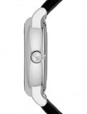 Emporio Armani Meccanico Silver Skeleton Dial Black Leather Watch For Men - AR1997 Authentic Buy Shop Now