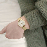 Guess Chelsea Crystals Mother of Pearl White Dial Gold Mesh Bracelet Watch For Women - W0647L7 Authentic Buy Shop Now