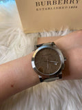Burberry The City Smoke Dial Checked Brown Leather Strap Watch for Men - BU9358 Authentic Buy Shop Now