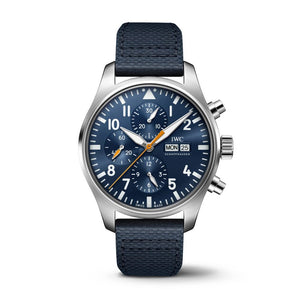 IWC Pilot's Automatic Chronograph 43mm Blue Dial Blue Calfskin Strap Watch for Men - IW377729 Authentic Buy Shop Now