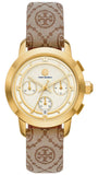 Tory Burch The Tory Chronograph White Dial Maroon Jacquard Strap Watch for Women - TBW1050 Authentic Buy Shop Now