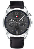 Tommy Hilfiger Deacan Grey Dial Black Leather Strap Watch for Men - 1791548 Authentic Buy Shop Now