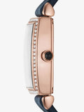 Emporio Armani Gianni T Bar Crystals Silver Dial Blue Leather Strap Watch For Women - AR11469 Authentic Buy Shop Now