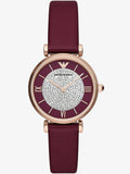 Emporio Armani Gianni T Bar Crystals Maroon Dial Maroon Leather Strap Watch for Women - AR11487 Authentic Buy Shop Now