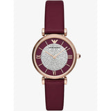 Emporio Armani Gianni T Bar Crystals Maroon Dial Maroon Leather Strap Watch for Women - AR11487 Authentic Buy Shop Now