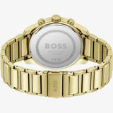 Hugo Boss Trace Chronograph Black Dial Gold Steel Strap Watch For Men - 1514006 Authentic Buy Shop Now