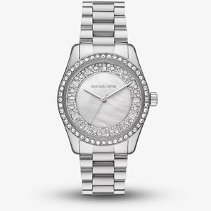 Michael Kors Lexington Lux Three Hand Mother of Pearl Silver Dial Silver Steel Strap Watch for Women - MK7445 Authentic Buy Shop Now