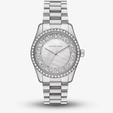 Michael Kors Lexington Lux Three Hand Mother of Pearl Silver Dial Silver Steel Strap Watch for Women - MK7445 Authentic Buy Shop Now