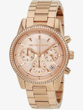 Michael Kors Ritz Chronograph Rose Gold Dial Rose Gold Steel Strap Watch for Women - MK6357 Authentic Buy Shop Now