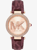 Michael Kors Parker Rose Gold Dial Maroon Leather Strap Watch For Women - MK2974 Authentic Buy Shop Now
