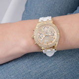 Guess Heiress Diamonds Gold Dial White Rubber Strap Watch for Women - GW0407L2 Authentic Buy Shop Now