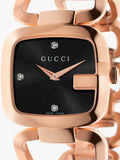 Gucci G Gucci Diamonds Black Dial Rose Gold Steel Strap Watch For Women - YA125409 Authentic Buy Shop Now