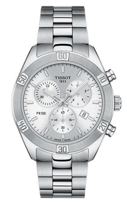 Tissot PR 100 Sport Chic Chronograph Silver Dial Silver Steel Strap Watch for Women - T101.917.11.031.00 Authentic Buy Shop Now