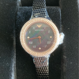 Emporio Armani Aviator Crystals Mother of Pearl Black Dial Black Silicon Strap Watch For Women - AR11373 Authentic Buy Shop Now