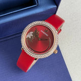 Swarovski Crystal Frost Red Dial Red Leather Strap Watch for Women - 5519226 Authentic Buy Shop Now