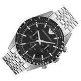 Emporio Armani Tazio Chronograph Black Dial Silver Steel Strap Watch For Men - AR5988 Authentic Buy Shop Now