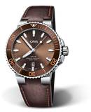 Oris Aquis Date Brown Dial Brown Leather Strap Watch for Men - 0173377304152-0752412EB Authentic Buy Shop Now