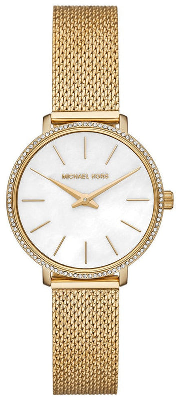 Michael Kors Pyper Quartz Mother of Pearl White Dial Gold Mesh Bracelet Watch For Women - MK4619 Authentic Buy Shop Now
