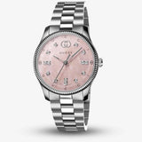 Gucci G Timeless Diamonds Mother of Pearl Pink Dial Silver Steel Strap Watch for Women - YA1265062 Authentic Buy Shop Now