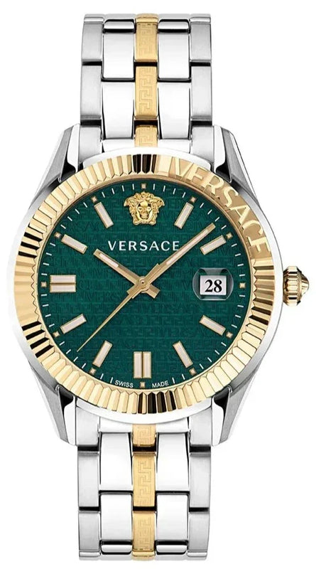 Versace Greca Time Quartz Green Dial Two Tone Steel Strap Watch For Men - VE3K00422 Authentic Buy Shop Now