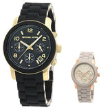 Michael Kors Runway Chronograph Black Dial Black Silicone Strap Watch For Women - MK7385 Authentic Buy Shop Now