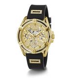 Guess Queen Quartz Gold Dial Black Silicone Strap Watch For Women - GW0536L3 Authentic Buy Shop Now