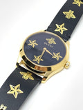Gucci G Timeless Bee Motif Black Dial Black Leather Strap Watch For Women - YA1264055 Authentic Buy Shop Now