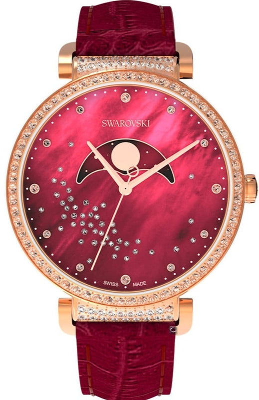 Swarovski Passage Moon Phase Red Dial Red Leather Strap Watch for Women - 5613323 Authentic Buy Shop Now