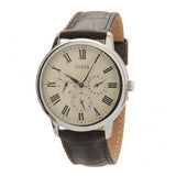 Guess Wafer Quartz White Dial Brown Leather Strap Watch For Men - W70016G2 Authentic Buy Shop Now
