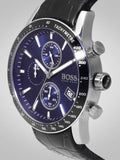 Hugo Boss Rafale Chronograph Blue Dial Black Leather Strap Watch For Men - 1513391 Authentic Buy Shop Now