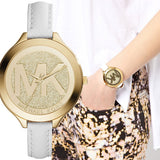 Michael Kors Slim Runway Quartz Gold Dial White Leather Strap Watch For Women - MK2389 Authentic Buy Shop Now