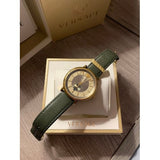 Versace V-Circle Manifesto Gold Dial Black Leather Strap Watch for Men - VBQ030017 Authentic Buy Shop Now