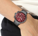 Hugo Boss One Chronograph Red Dial Grey Steel Strap Watch For Men - 1514000 Authentic Buy Shop Now