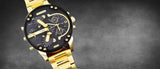 Diesel Mr Daddy 2.0 Chronograph Black Dial Gold Steel Strap Watch For Men - DZ7333 Authentic Buy Shop Now