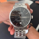 Tissot T Classic Carson Premium Powermatic 80 Black Dial Silver Steel Strap Watch For Men - T122.407.11.051.00 Authentic Buy Shop Now