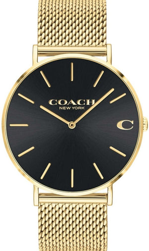 Coach Charles Black Dial Gold Mesh Bracelet Watch for Men - 14602440 Authentic Buy Shop Now