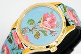 Gucci G Timeless Floral Turquoise Dial Turquoise Leather Strap Watch For Women - YA1264085 Authentic Buy Shop Now