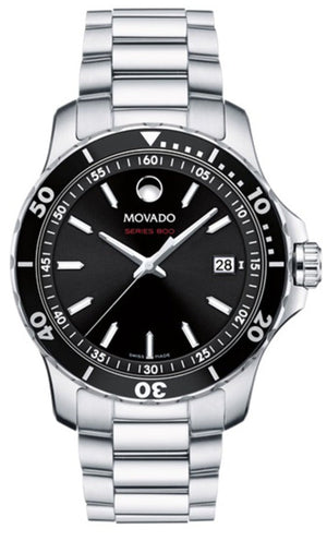 Movado Series 800 Black Dial Silver Steel Strap Watch For Men - 2600135 Authentic Buy Shop Now
