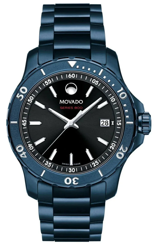 Movado Series 800 Black Dial Blue Ion Plated Steel Strap Watch for Men - 2600139 Authentic Buy Shop Now