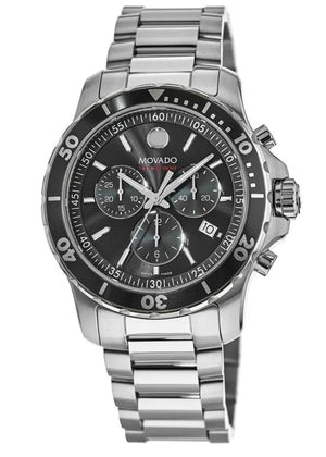 Movado Series 800 Chronograph Black Dial Silver Steel Strap Watch For Men - 2600142 Authentic Buy Shop Now